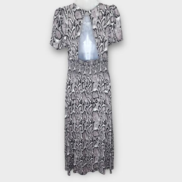 AFRM Jamie Snakeskin Print Open Back Short Sleeve Midi Dress Size Medium - Picture 3 of 9